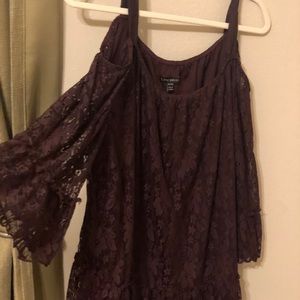 Deep Burgundy Lace Cold Shoulder Top